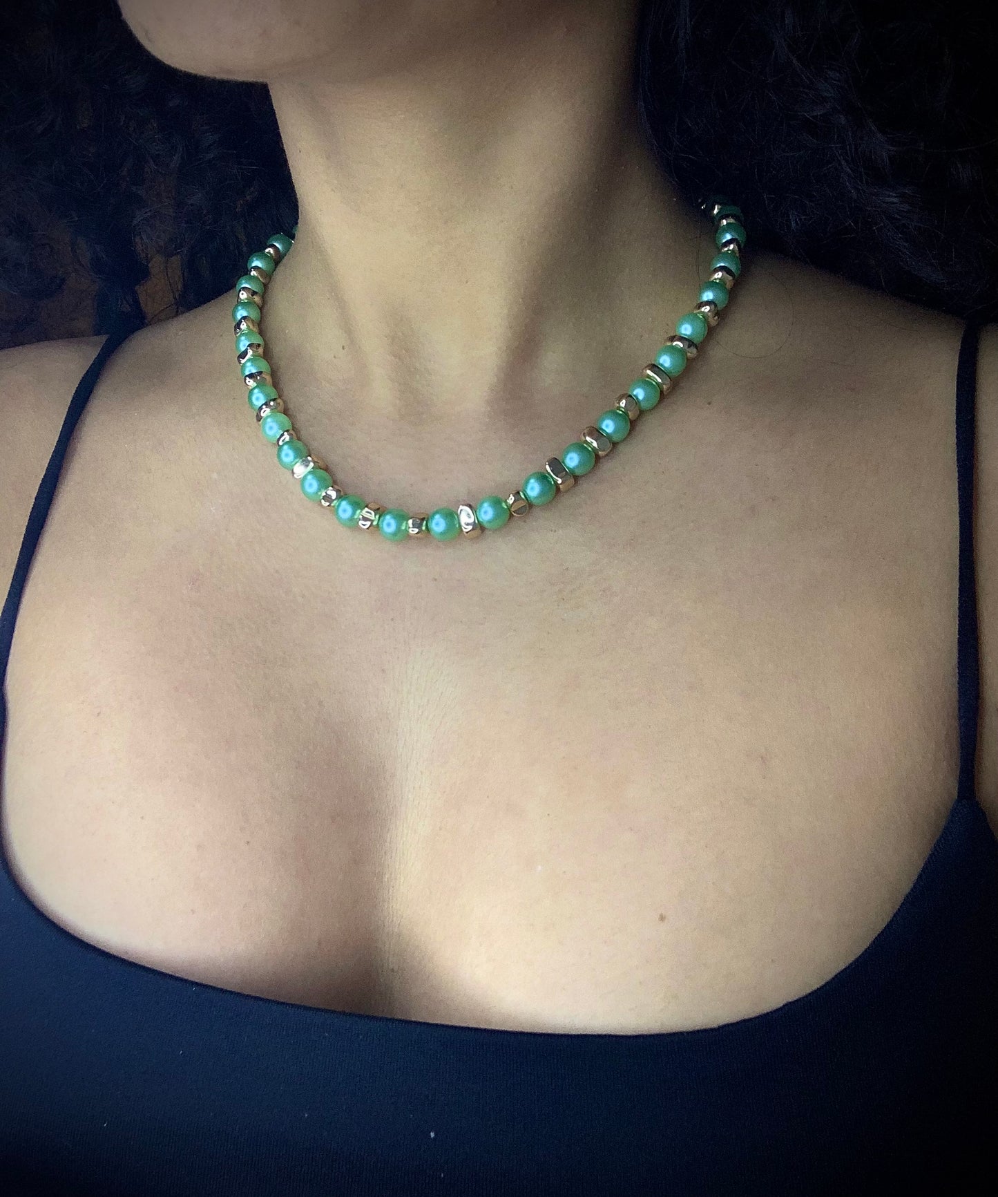 Collar perlas verdes